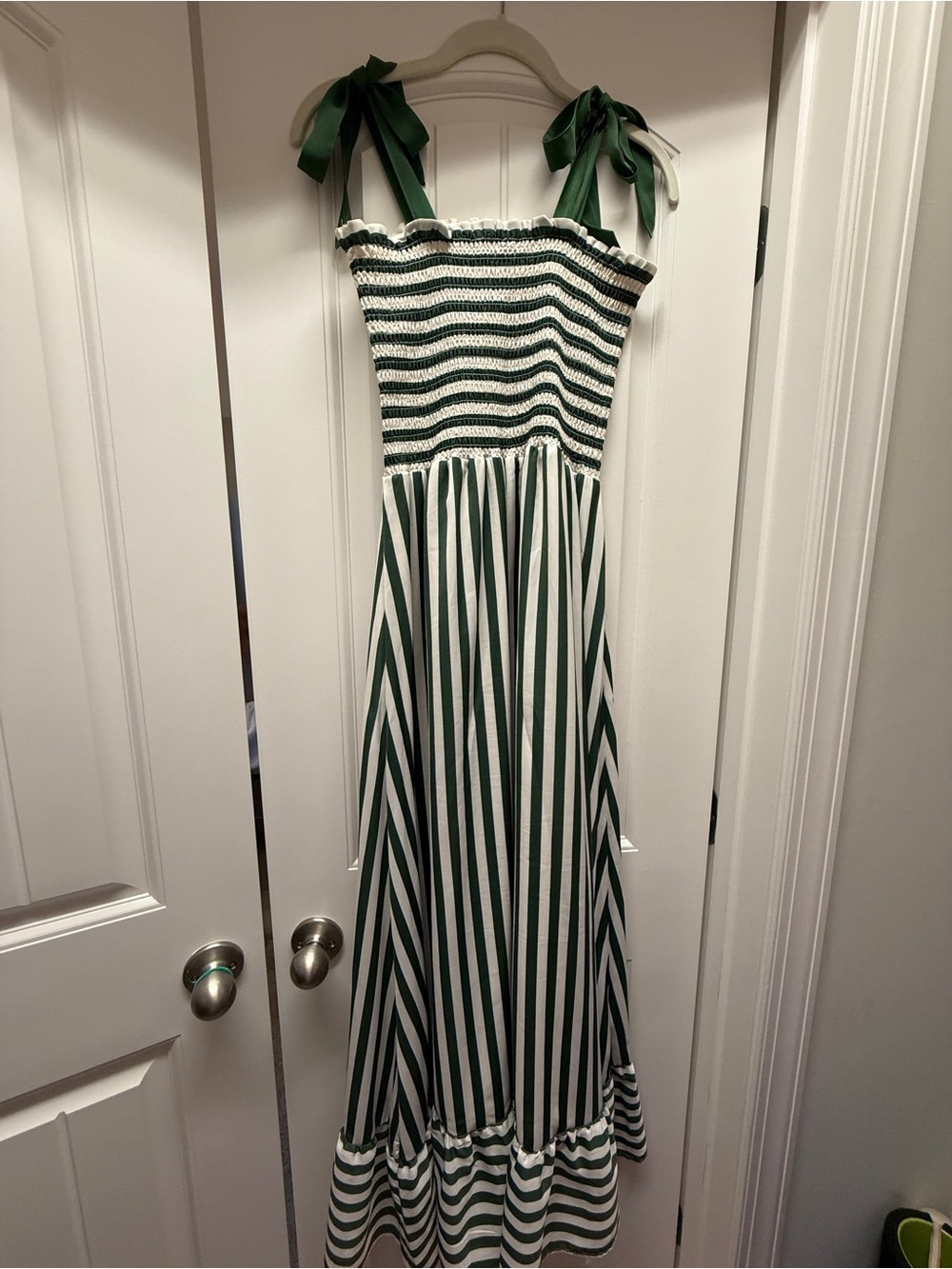 Summersalt Green and White Striped Smocked Waist Maxi Dress - MEDIUM